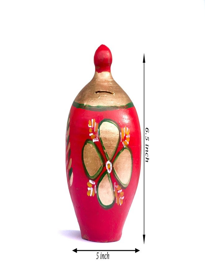 Onlinch Clay Made Round Shape Piggy Bank for Kids | Terracotta Mitti Gullak Coin Bank | Handcrafted Multi-Coloured Coin Box | Traditional Money Bank Gift | Undiyal Style (Design-3) - Image 2